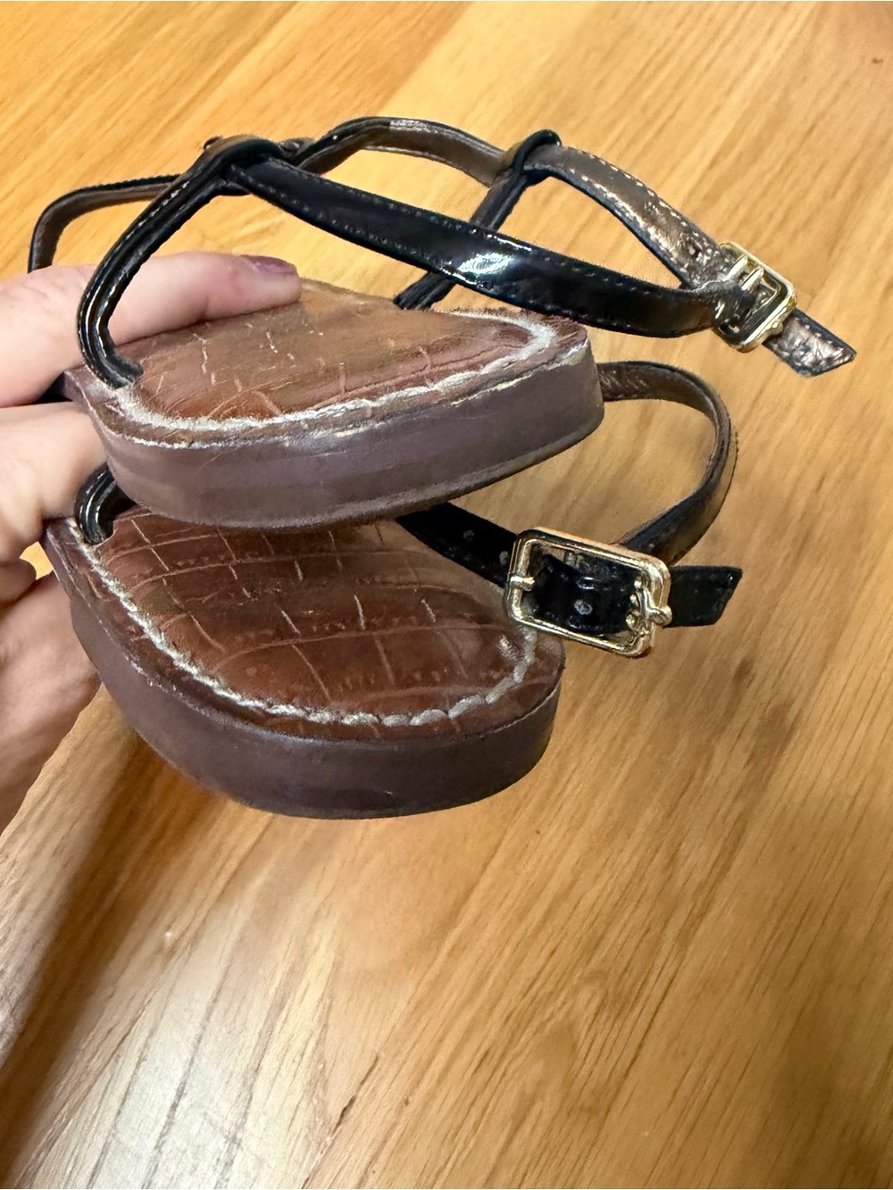 Sam Edelman Black Patent Brown Croc Gigi Flat Sandals Size 5.5 - Picture 8 of 15